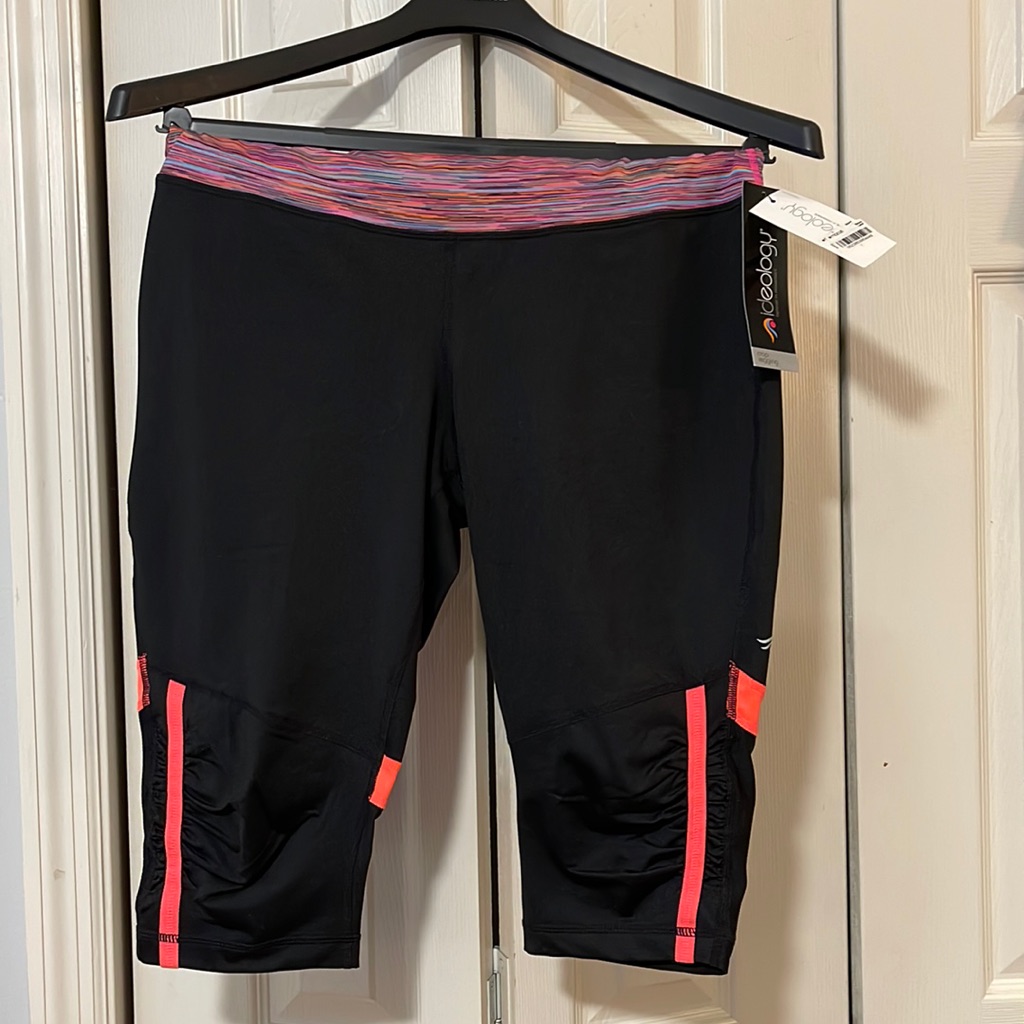 Ideology Women’s Crop Pants Mid Rise Leggings Space Dye Black Rush